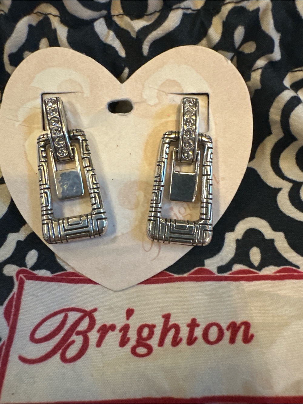 Brighton Silver-Tone Geometric Drop Earrings with Clear Crystals